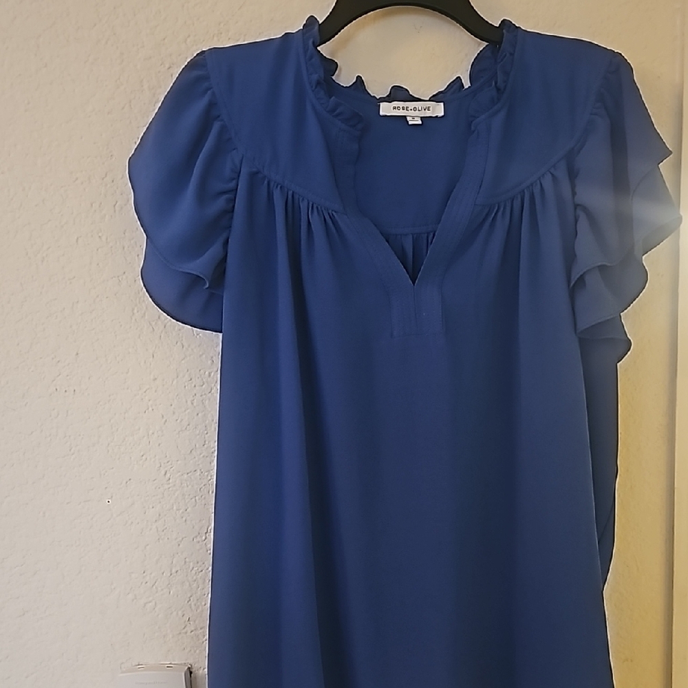 Blue Ruffled Sleeve Top